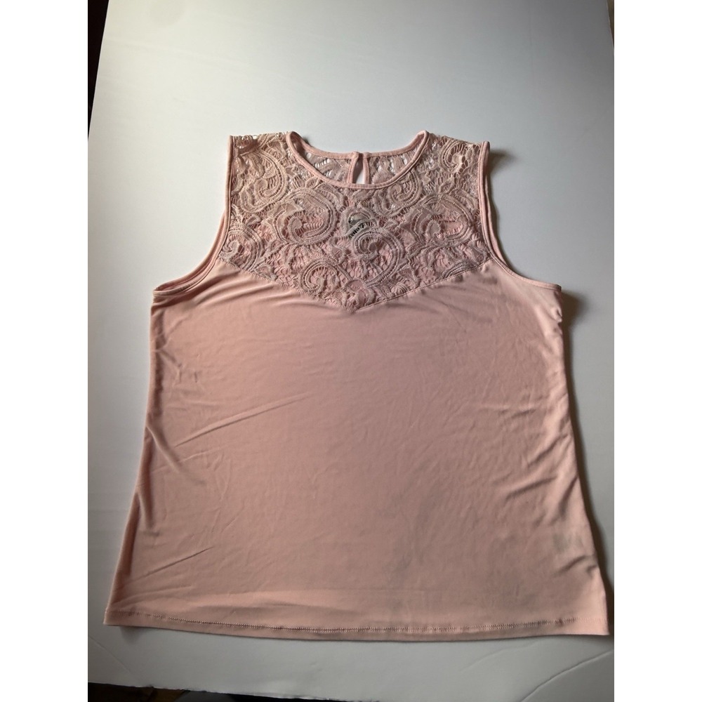 Anne Klein Women's Pink Sleeveless Top Size L Floral Lace Yoke Neckline - Picture 3 of 7